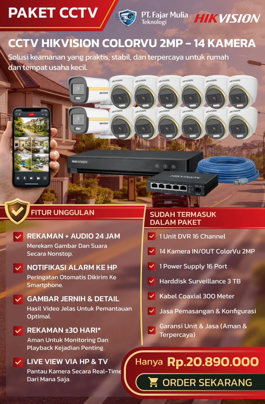 CCTV Hikvision ColorVu 2MP – 14 Kamera
